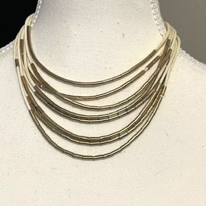 LOFT Ann Taylor Gold Tone Bar Beads Cream Multi Strand Choker Necklace